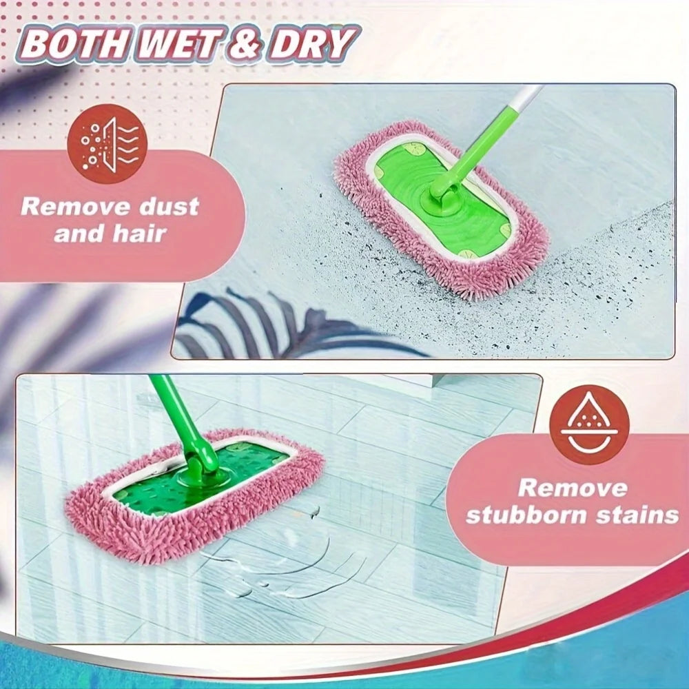2pcs Dry Sweeping Cloth Chenille Mop Cloth Cover Set Swiffer Reusable Pads Dry Sweeping Machine Washable Refill Pads for Home