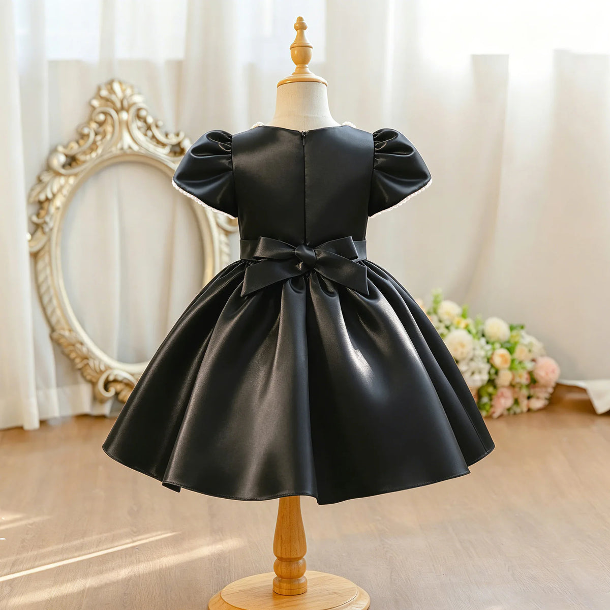HETISO Girls Pearls Princess Dress Beading Sleeve Kids Formal Ball Gown Children Party Costume 2-10Y