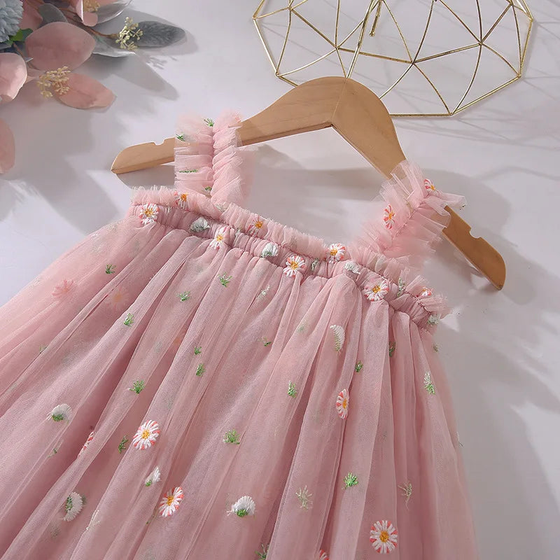 Girls' Summer Dress New Style Children's Baby Girl Fashionable Summer Thin Strap Princess Mesh Dress