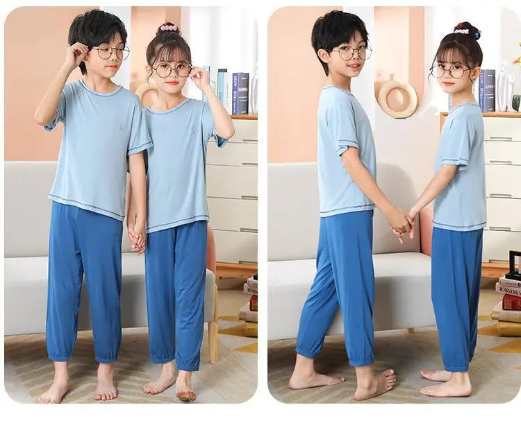 Summer Modal Cotton Girl Pajamas Set With Long Pants for Teens Boys Girls 6 8 12 14 Years Kids Children Clothes Child Boy Pijama