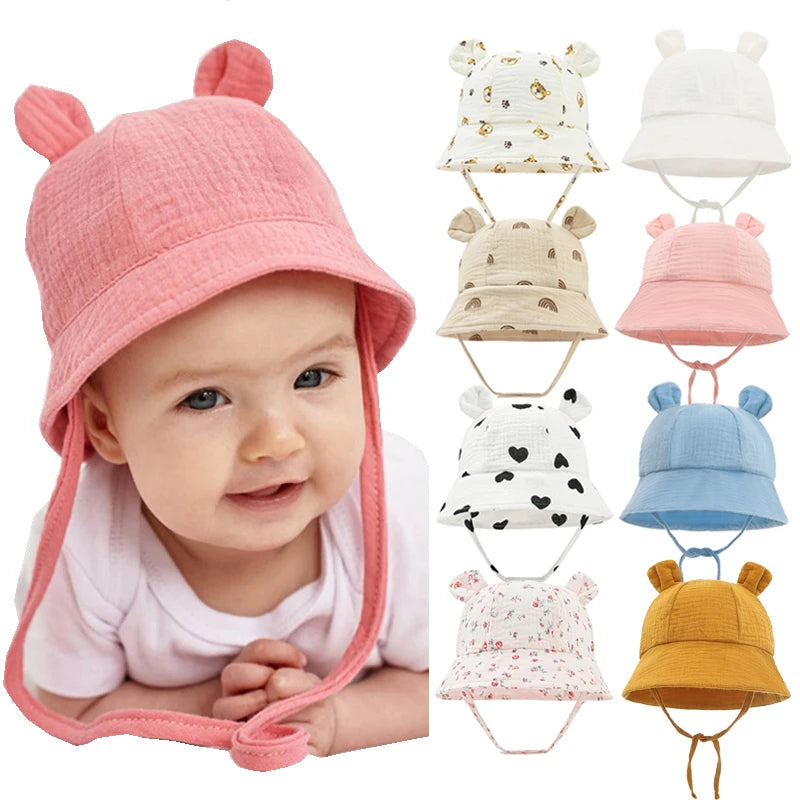 Muslin Baby Summer Hat Newborn Cap Cotton Baby Sun Hats For Girls Boys Infant Bucket Hat For Toddler Accessories 3-12M