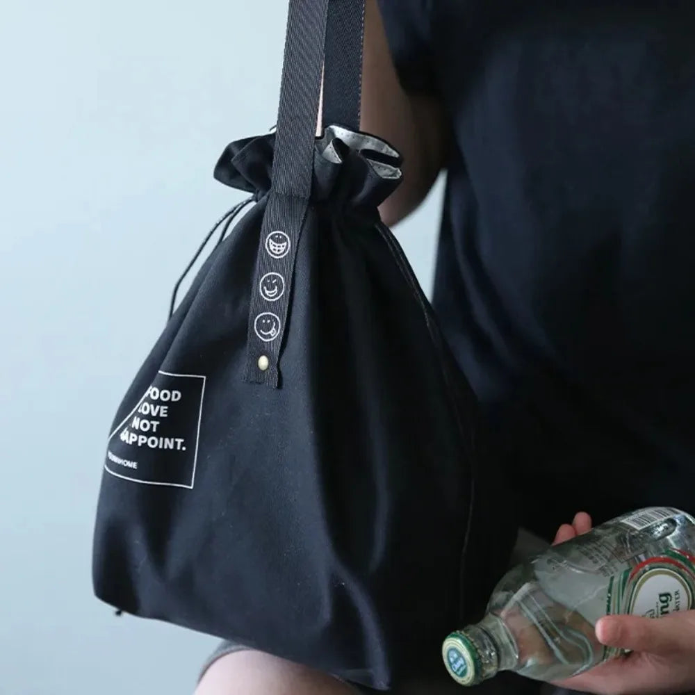 Bolsa de Picnic Portátil de Lona, Diseño con Cordón para Mantener Fresco, Bolsa Térmica Aislada para el Almuerzo Escolar
