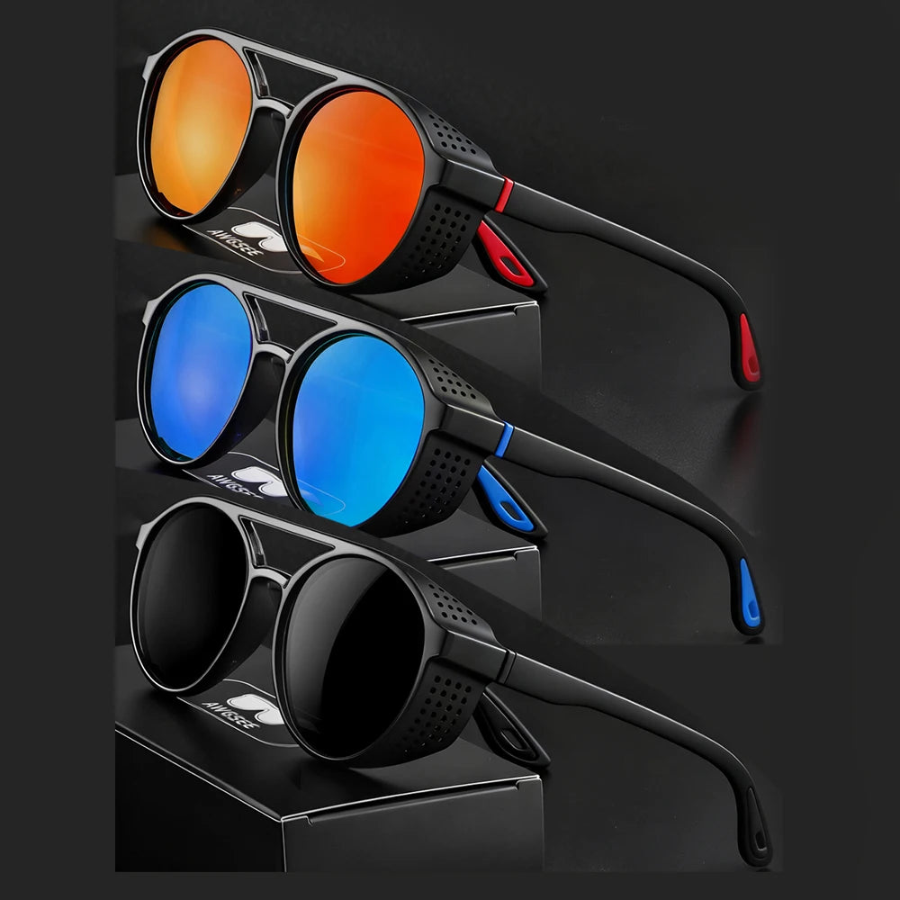 AWGSEE Steampunk Polarized Sunglasses - Vintage Round Sports Eyewear