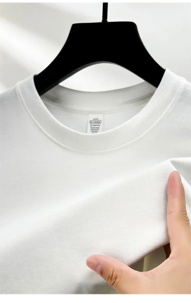 100% Pure Cotton Summer High-end Brand Men's Short Sleeve Round Neck Fashionable Style Half Sleeved Top Breathable T-shirt