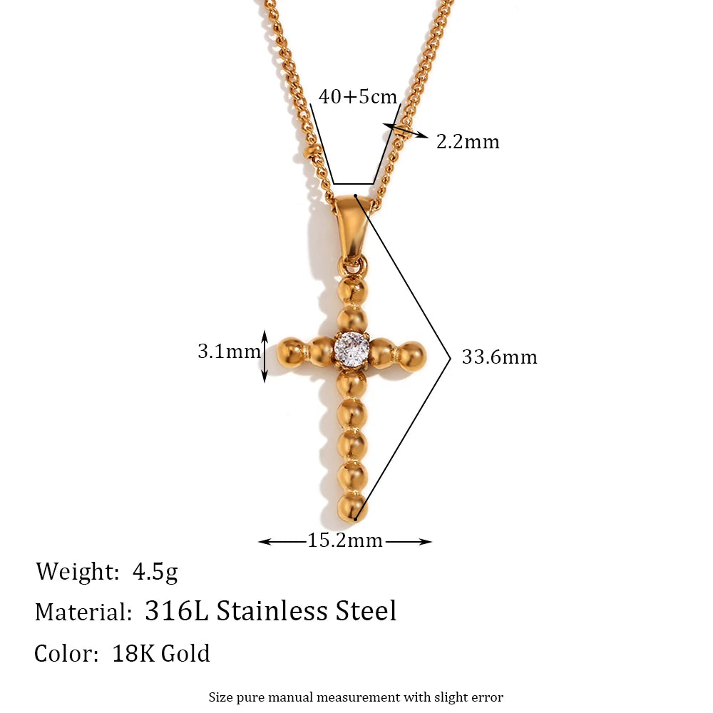 E.B.Belle Fashion Style Luxury Clear Zircon Cross Series Pendant Necklace 18K Gold Plated Stainless Steel Women'S Jewelry