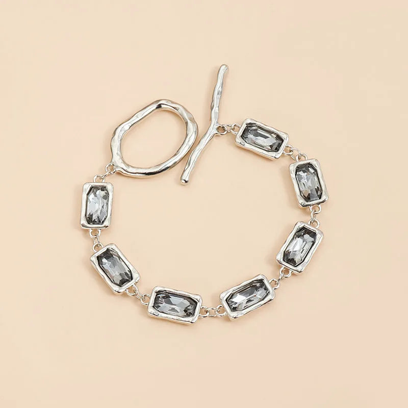 Women'S'S Gray Glass Jewelry Long Tassel Layered Bracelet Drop Earrings Fashion Accessories Trendy Daily Wear