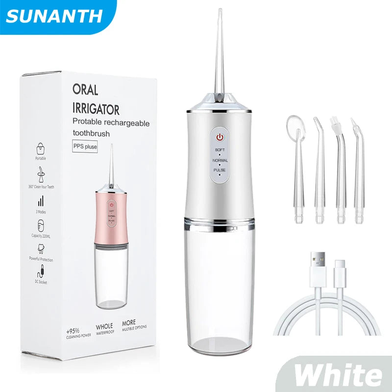 220ML Portable Oral Irrigator Mouth Washing Machine Dental Water Flosser 3 Modes 4 Jet Tips Electric Teeth Cleaning Machine