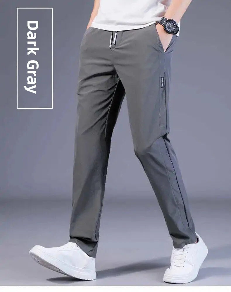Summer Casual Ice Silk Pants Men's Trendy Large Size Long Trousers Korean Style Thin Straight Loose Sports Pants Quick Dry