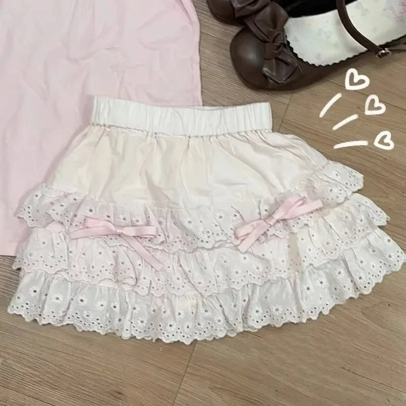 Mini Skirts for Women Sweet Cute Jupe Fashion Summer Japanese 2026 Faldas Mujer De Moda Bow Polka Dot Ruffles Y2k Skirt