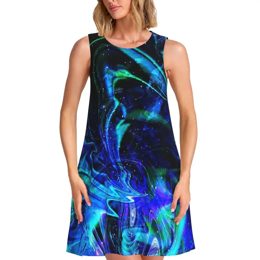 80s Color Block Print Dress Modern Dresses Female Sleeveless Street Fashion Tank Dress Day Print Oversized Vestidos