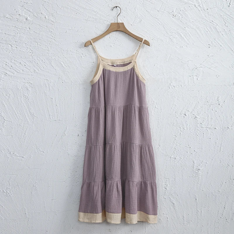Chic Muslin 100% Cotton Gauze Summer Dresses Women Sexy Adjustable Strap Patchwork Party Boho Beach Holiday Sundress Vestidos
