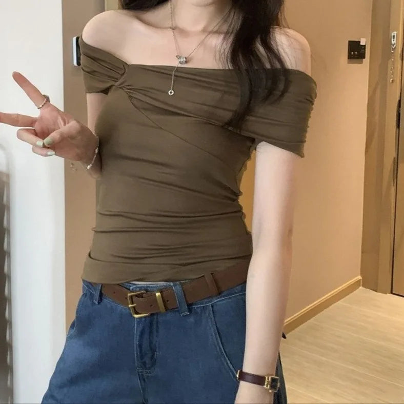 Fashionable Versatile French Style Slim Fit Shoulder Baring Shirt Women's Summer Simple New Beautiful Sleeveless Top
