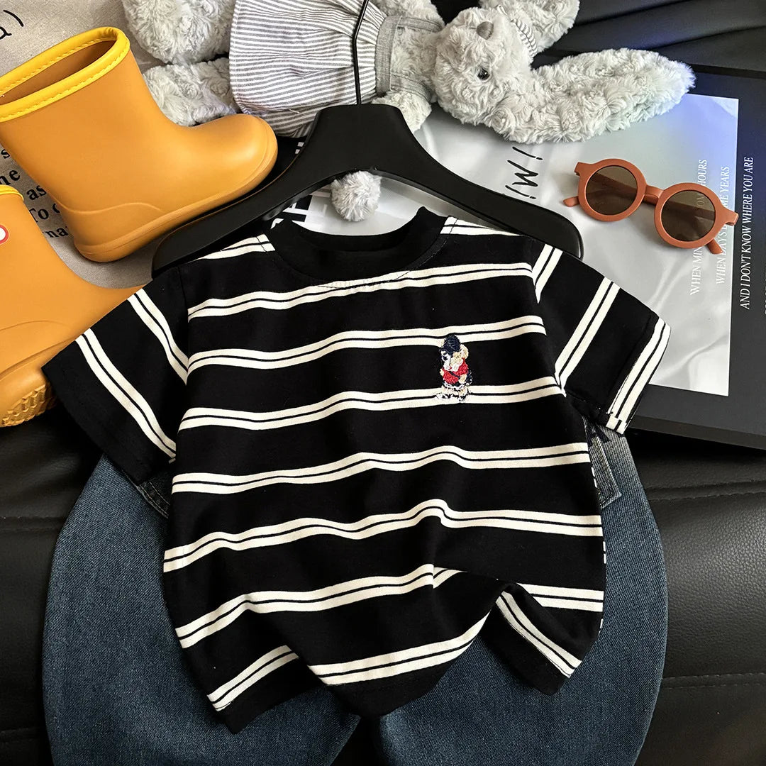 Striped Cotton T-Shirt for Boys and Girls Short Sleeve Unisex Top