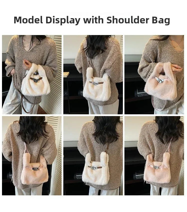 Fashionable Women's Bags Trend 2025 Faux Fur Shoulder Bags Plush Faux Mink Luxury Handbags Chic Crossbody Bag Solid Color Purses