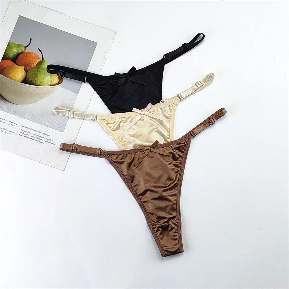 3-Piece Women's Adjustable Satin G-String Thong Panty Set