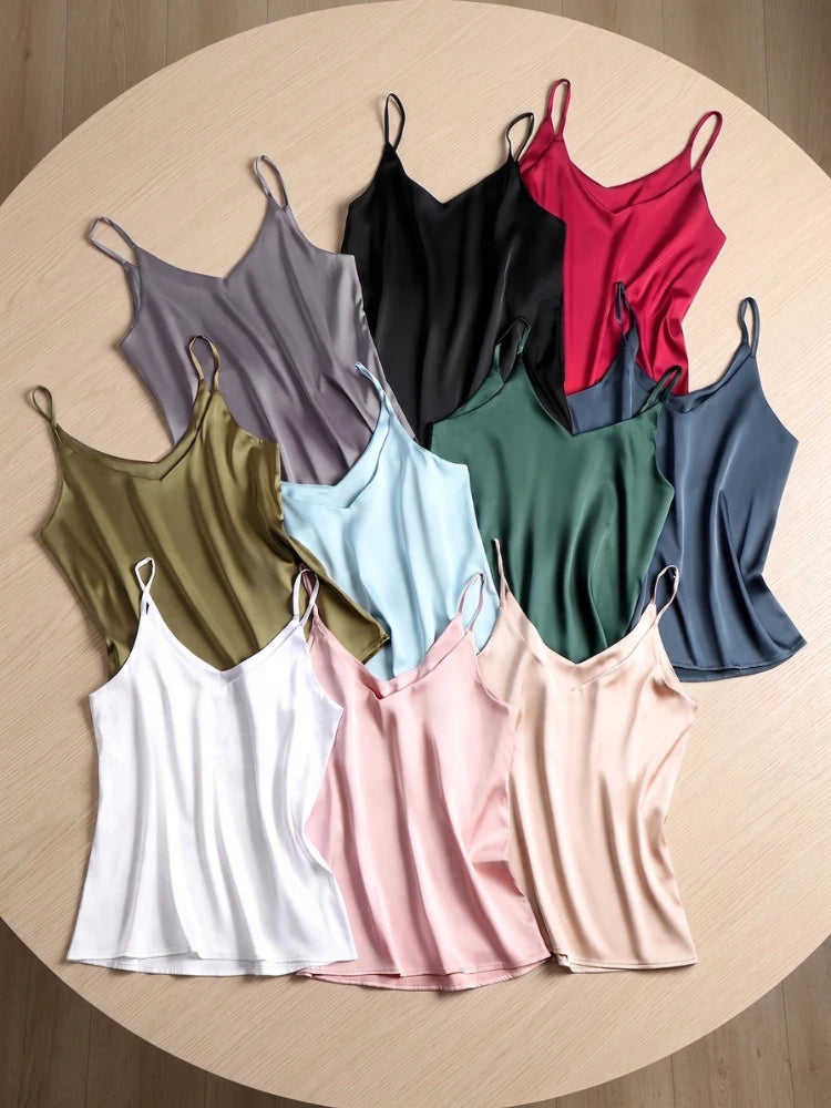AOSSVIAO 2026 Summer Spaghetti Strap Women Tank Top Halter V Neck Basic White Cami Sleeveless Satin Silk Tops Women'S  Camisole