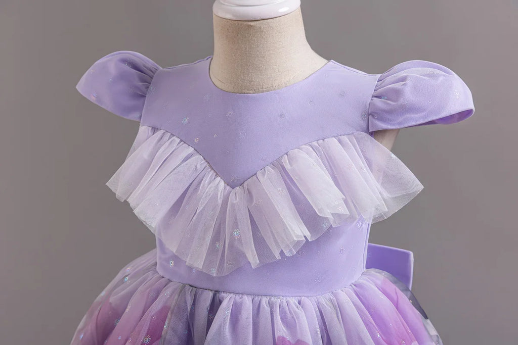 HETISO Gradient Floral Princess Dress for Girls Ruffle Lace Elegant Kid's Party Gown Festa Junina Style Ages 4-10 Years