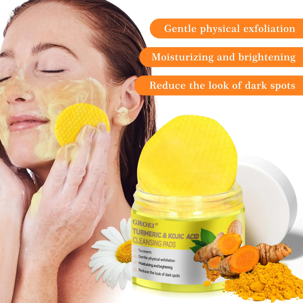 50pcs Turmeric Kojic Acid Cleansing Pads Exfoliating Pads Facial Sponges For Cleansing Exfoliating Daily Cleansing Skin Care