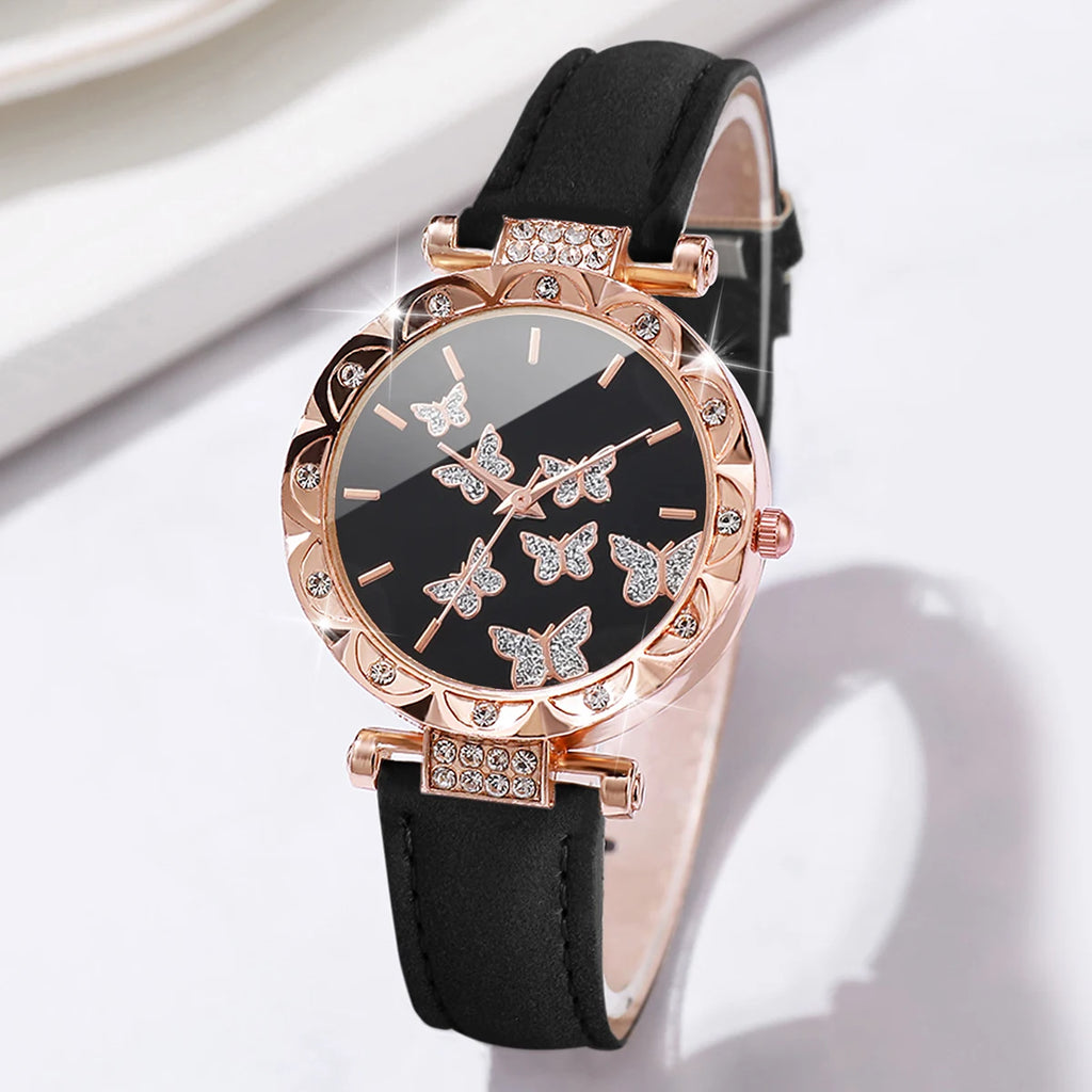 Ladies' Fashion Light Luxury Quartz Watch Classic Butterfly Pattern Digital Diamond Face Women's Style