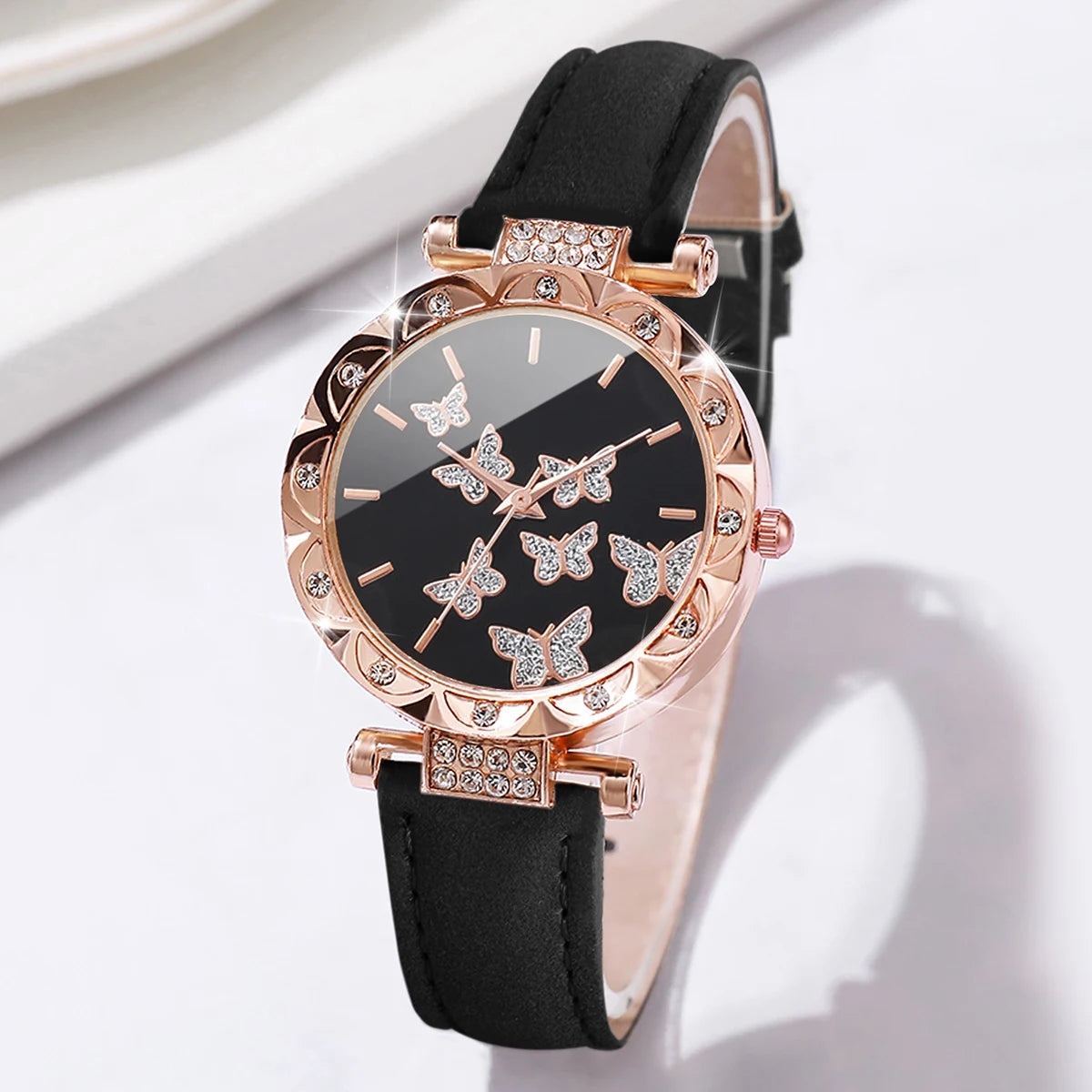 Ladies' Fashion Light Luxury Quartz Watch Classic Butterfly Pattern Digital Diamond Face Women's Style