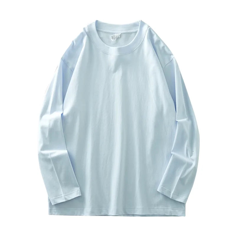 Dukeen Men Long Sleeve 260G Pure Cotton Crew Neck Undershirt For Everyday Casual Wear 11 Color Options