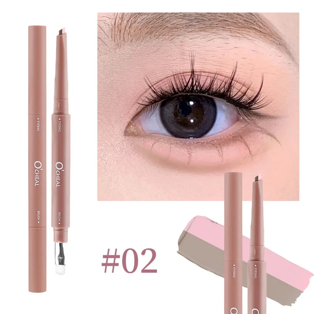 2 in 1 Bicolor Lying Silkworms Pencil Nude Pink Under-Eye Matte Highlighting Shadow Pencil Eyeshadow Brightening Makeup Pencil