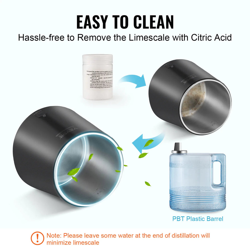 SucceBuy Water Distiller 4L 1.05 Gallon Pure Water Purifier Filter Countertop 750W Distilled Water MakerInterior Distiller