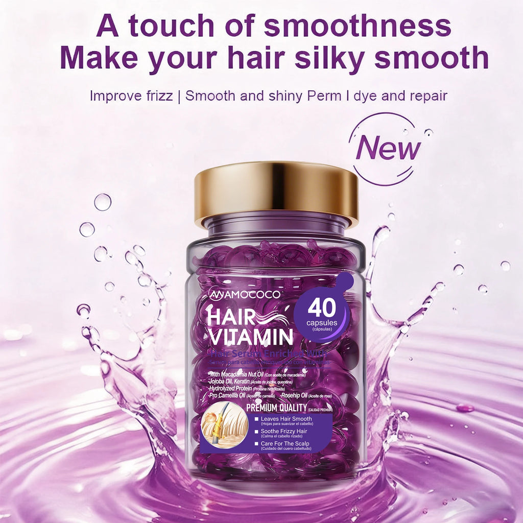 Amococo 3/6/8pcs Hair Serum Capsules 40 Capsules Moroccan Oil Keratin Essence Hair Oil Vitamin E Pro Vitamin B5 Jojoba Oil Rosehip Oil Smooth Moisturizing Hair Care Serum for Frizzy Dry Hair