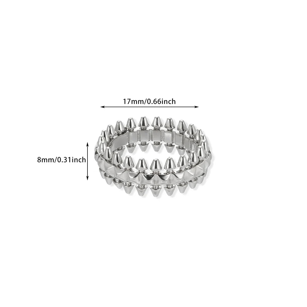 2025 Design Style Riveted Bullet Stainless Steel Rings For Women'S Punk Gold Color Creative Ring Broad Surface Finger Jewelry