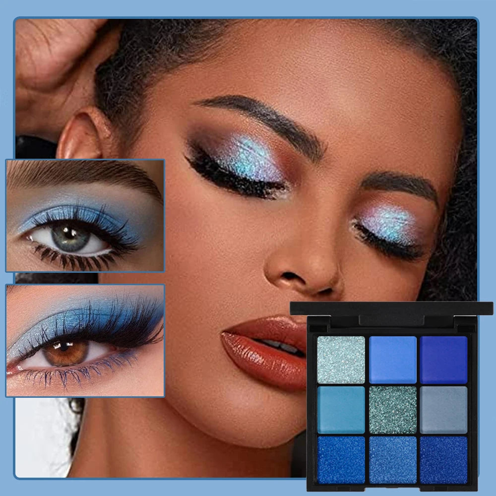 9 Color Blue Eyeshadow Palette Waterproof Sweatproof For Stage And Festival Performance