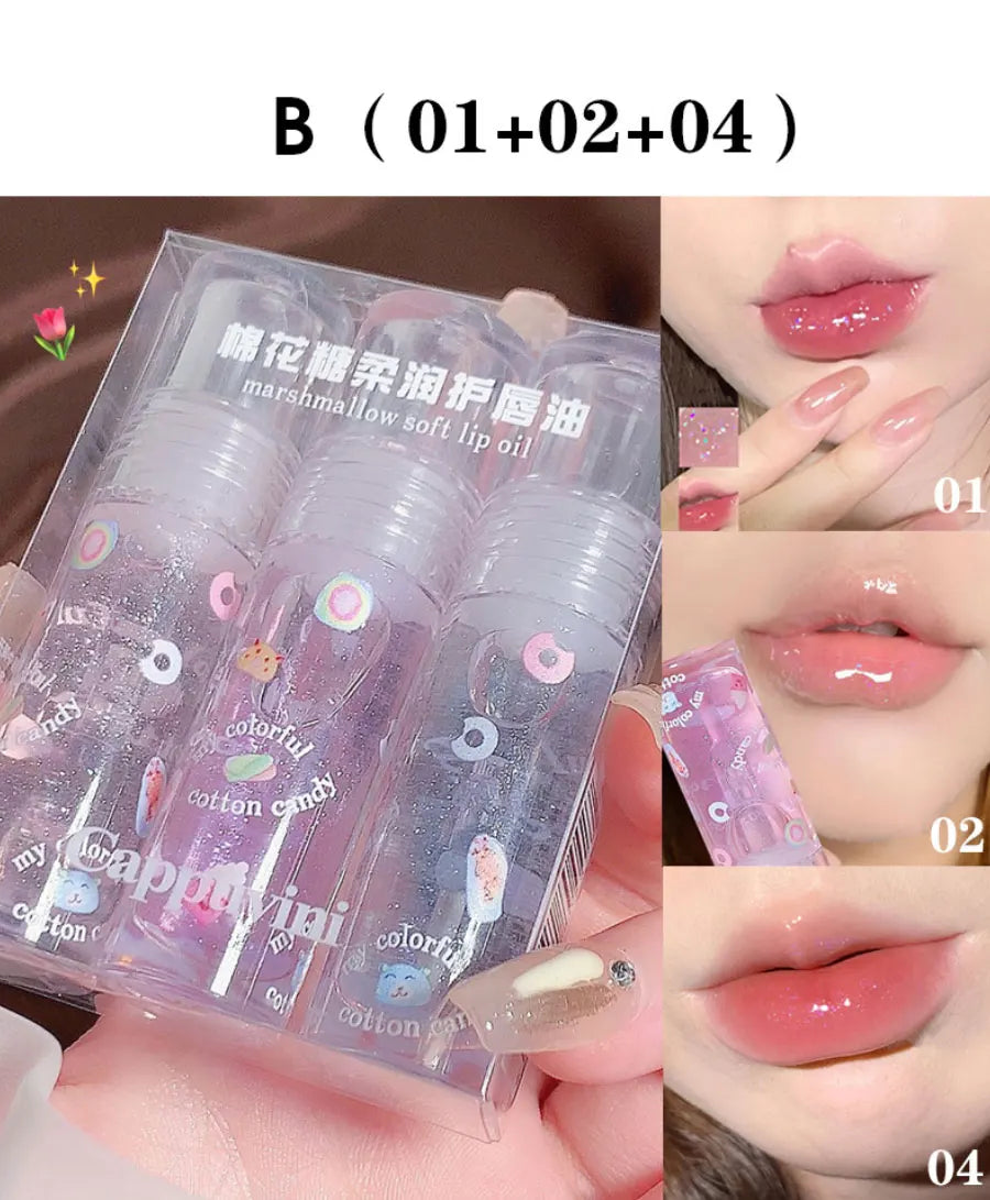 Cotton candy Lip Oil Lip Gloss Moisturizes hydrating water mirror fine shimmering transparent glass toot lips