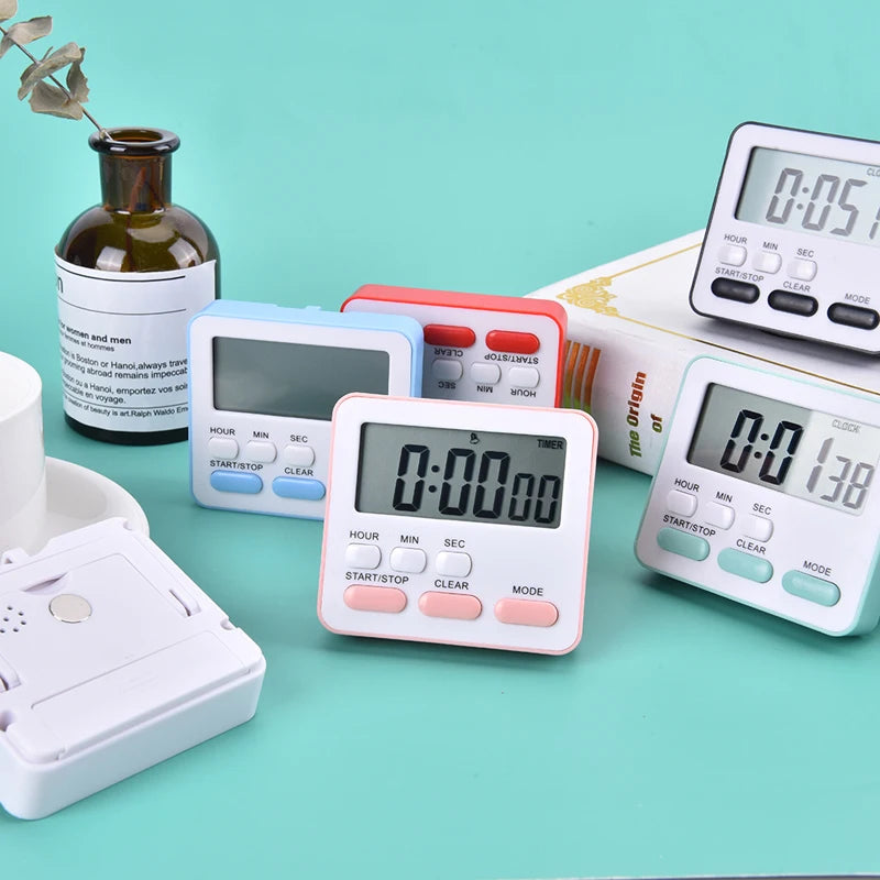 Digital Kitchen Timer with Large LCD Display, Alarm, and Stand - Black