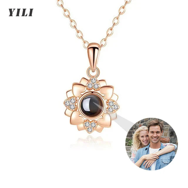 Custom Photo Projection Necklace With I Love You In 100 Languages Personalized Gift For Women