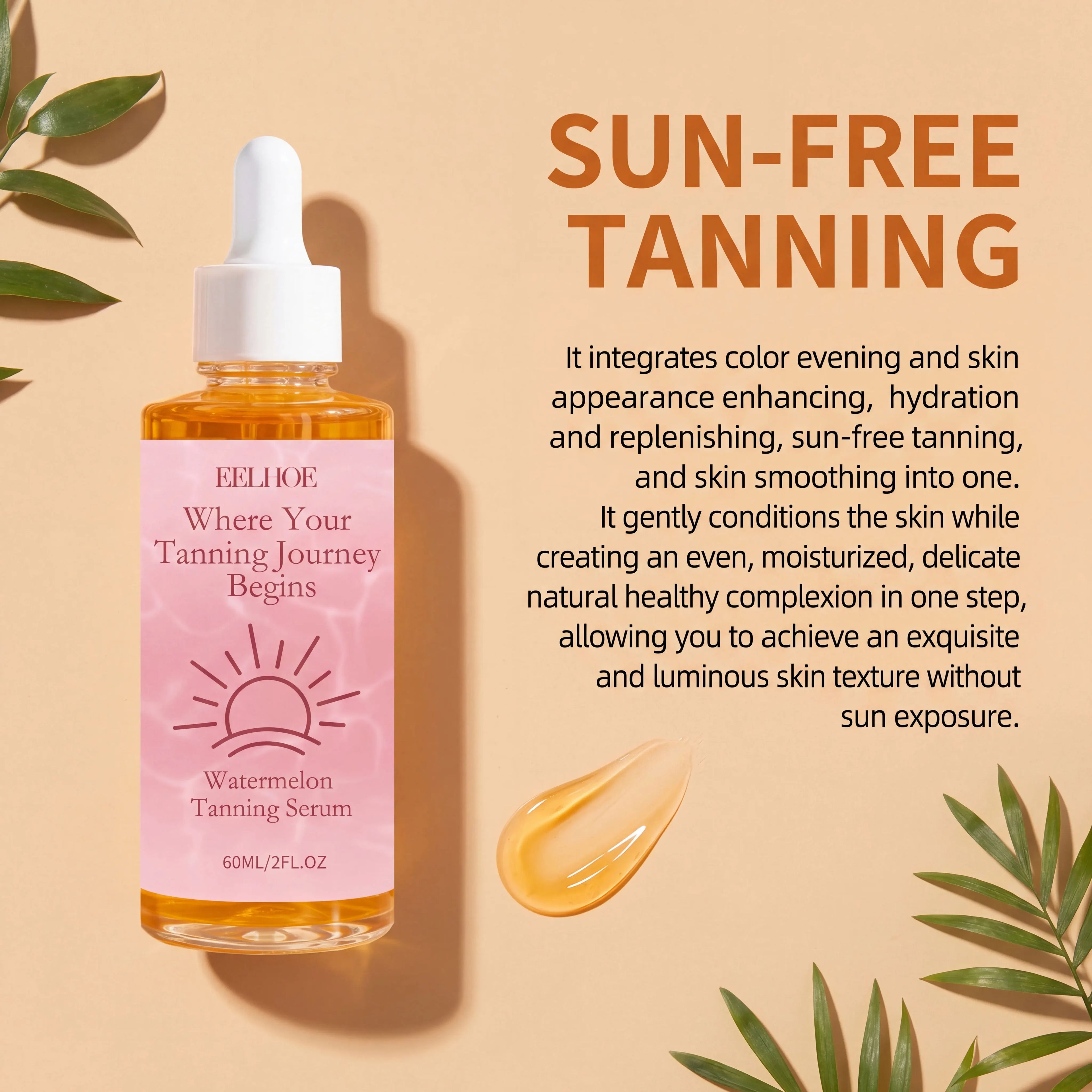 Watermelon Tanning Serum Moisturizing Evens Bronzed Glow Skin Tone Improve Skin Texture Natural Sun-Kissed Body Tanning Essence