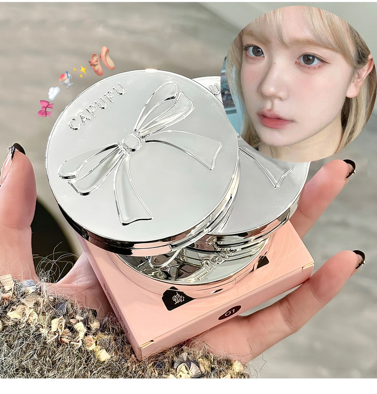 Bowknot Pressed Powder Transparent White Matte Brighten Concealer Long-lasting Oil Control Face Makeup Smooth Setting Powder