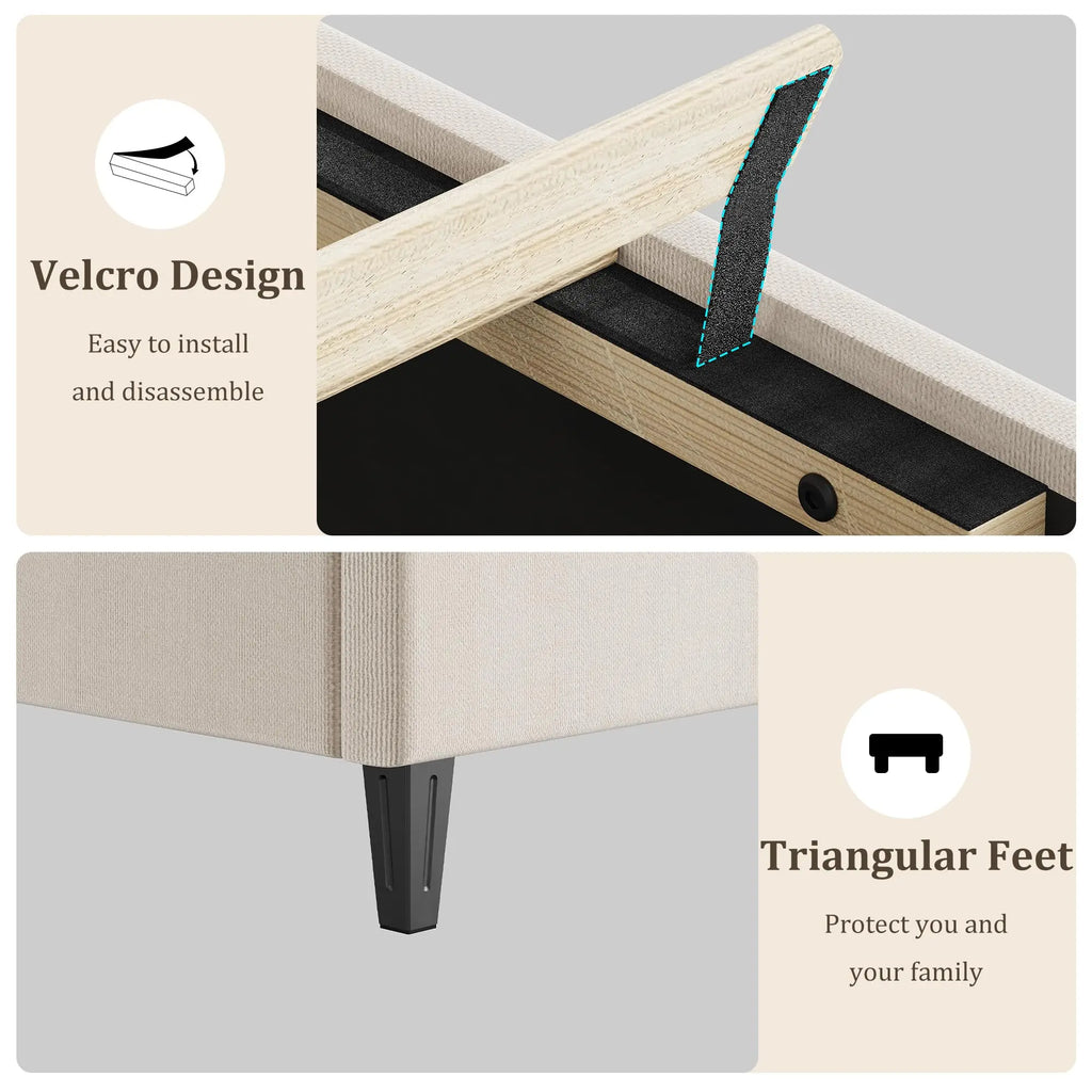 Upholstered Platform Bed Frame with Padded Headboard - Heavy-Duty Wood Slat Support, Noise-Free Non-Slip, No Box Spring Needed, Easy Assembly - KING