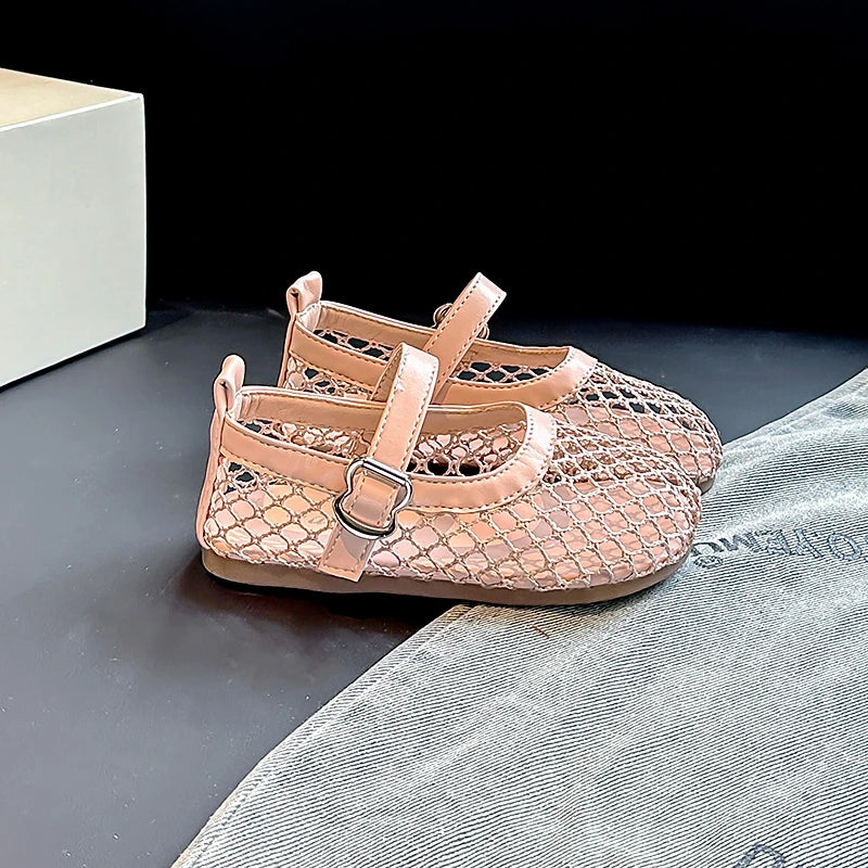 Children's Perforated Mesh Slip-on Shoes New Beige Breathable Boys' Girls' Leather Shoes Pink Soft Anti-slip Kids Baby Sandals