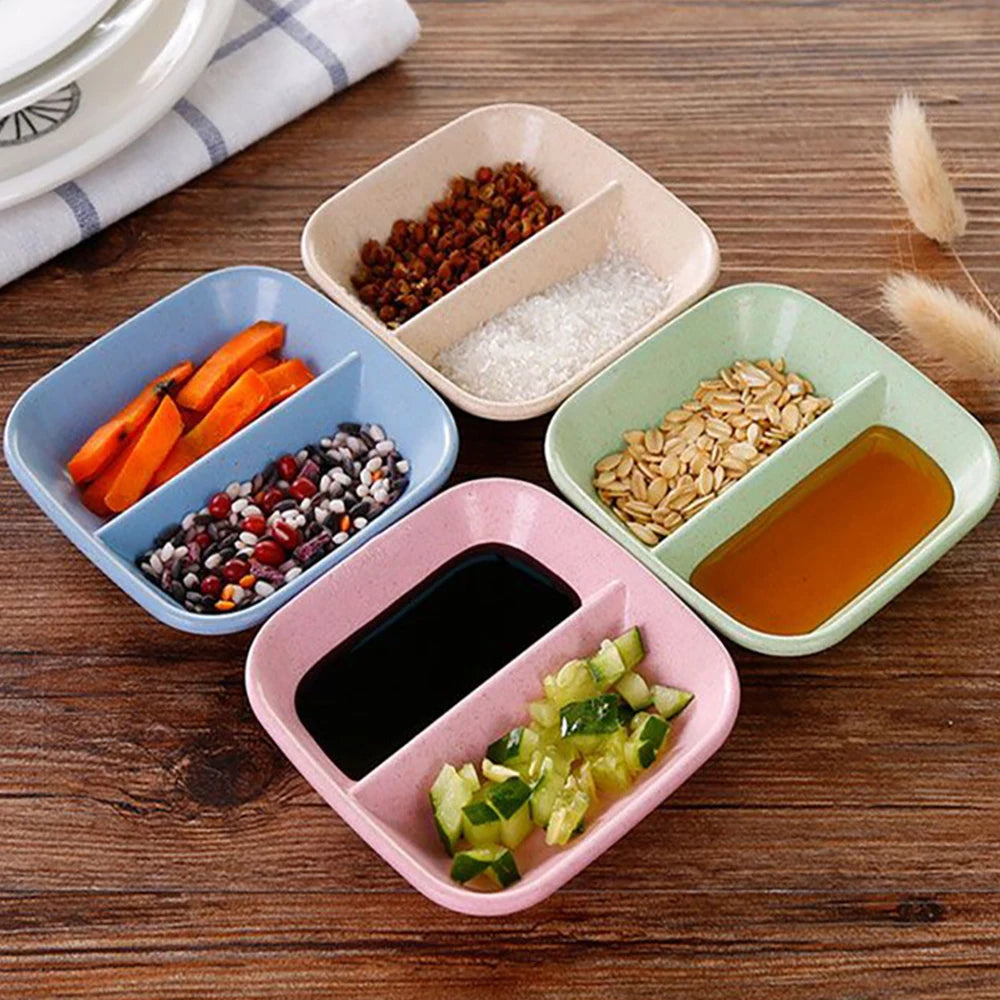 6PCS Wheat Straw Seasoning Dish Household Kitchen Creative Dipping Snack Dish Plastic Small Plate Tableware