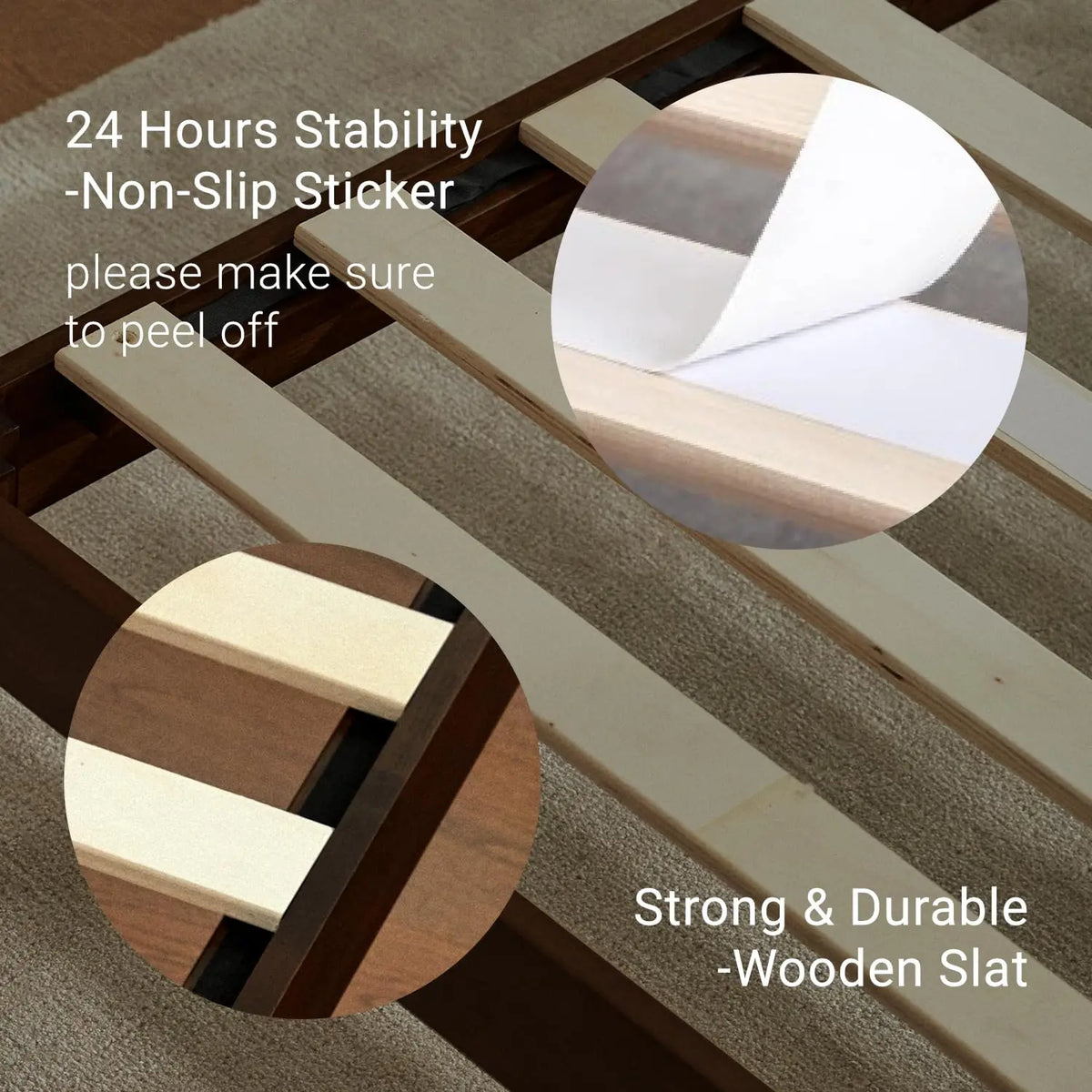 Wood Platform Bed Frame with Headboard, Noise Free Storage, No Box Spring, Easy Assembly, Walnut Queen, Customized