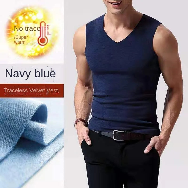 Mens Underwear 37° Heating Fiber Plus Velvet Seamless Vest Men'S Winter Slim Warm Bottoming Shirt Men'S Speed Thermal Underwear