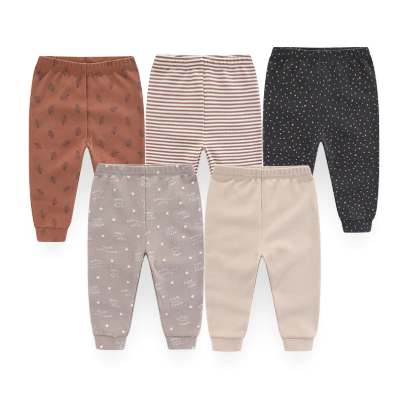 Kiddiezoom 5-Piece Baby Pants Set - 100% Cotton Unisex 0-12M