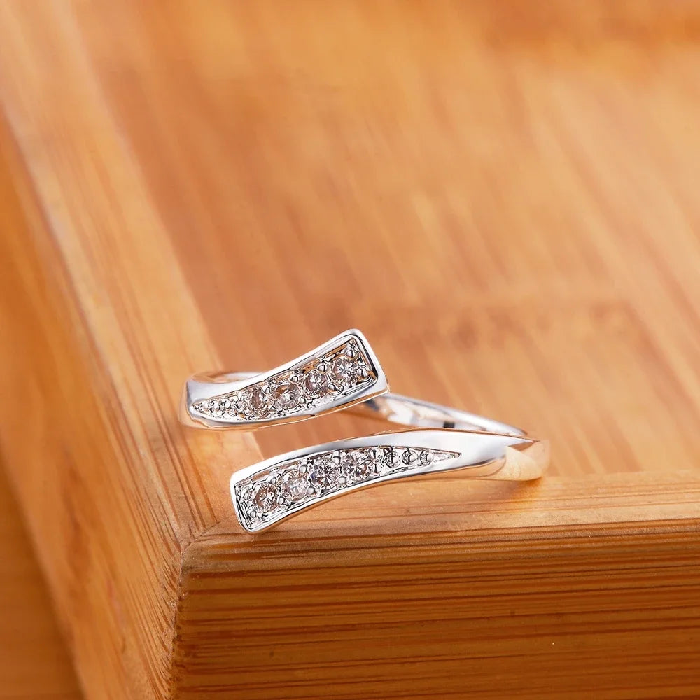 Hot 100% 925 Sterling Silver Crystal Ring For Women'S Adjustable Size Fashion Engagement Wedding Luxury Jewelry Holiday