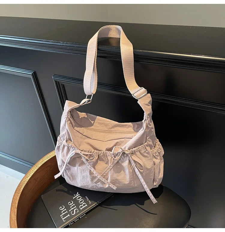 Ruched Fabric Hobo Bags Lightweight Nylon Shoulder Crossbody Bag, Stylish & Adjustable, Perfect for Casual Outfits, Daily Errand