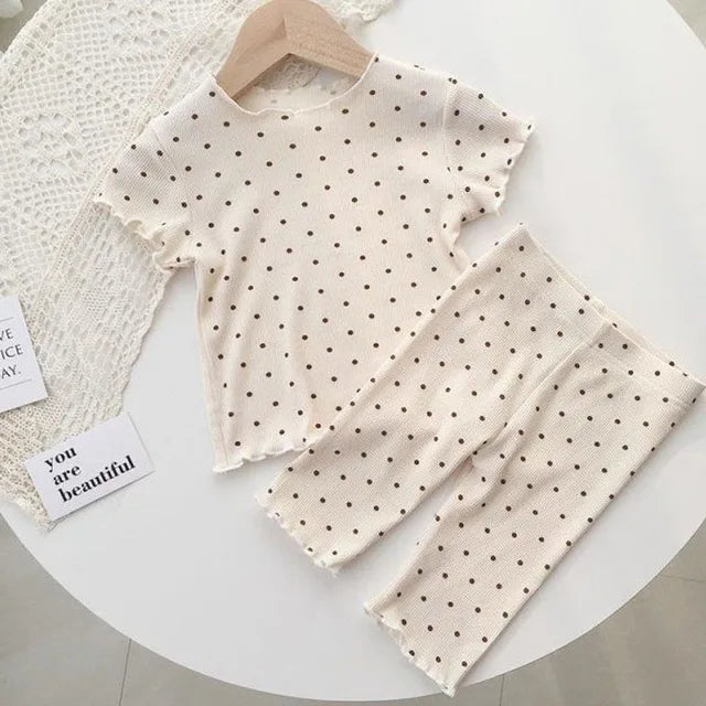 Girls' Cartoon Print 2-Piece Short Sleeve T-Shirt and Pants Set