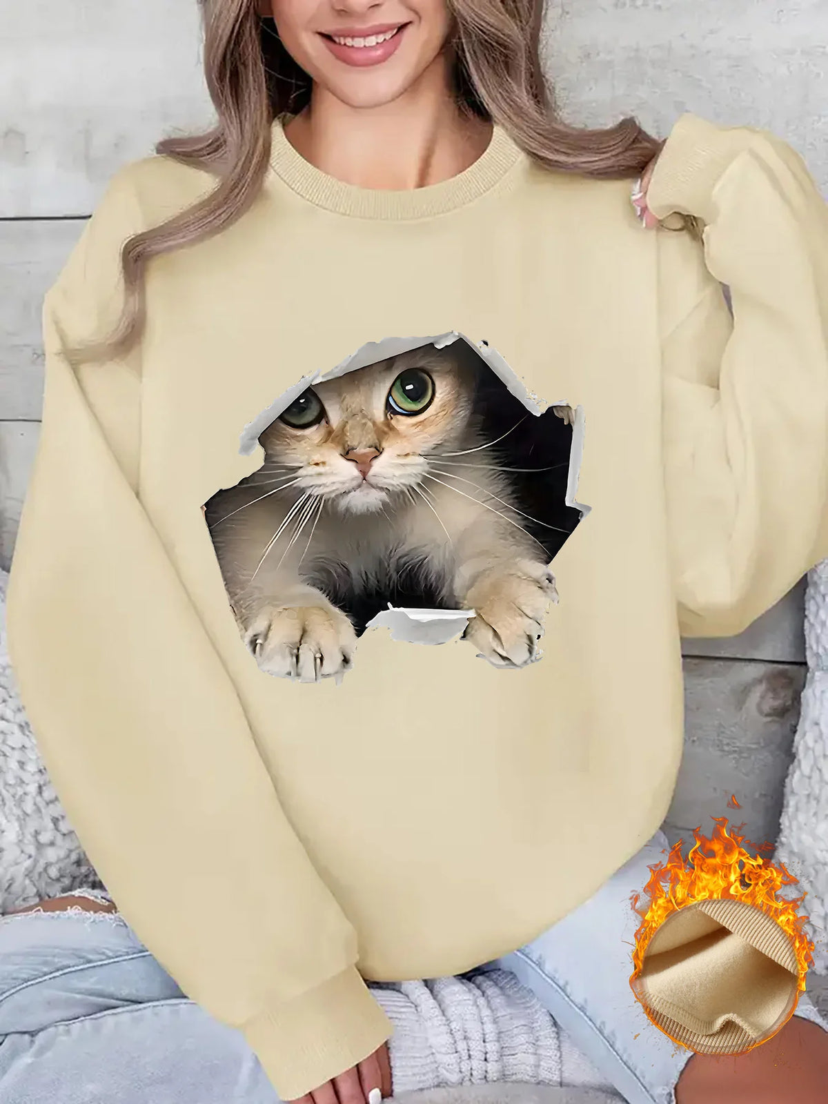 Women's Casual Heart Print Pullover Sweatshirt - Long Sleeve Knit