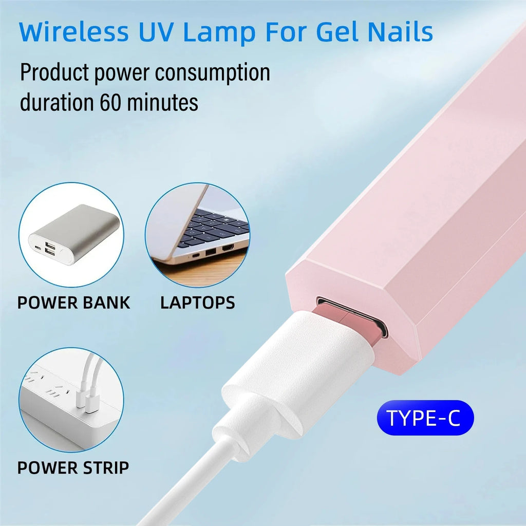YIKOOLIN Portable Rechargeable UV LED Nail Dryer Mini Gel Polish Curing Lamp 2 Timing Modes USB Charging Manicure Tool Home Use