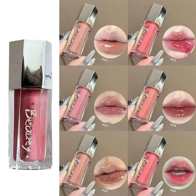 Ice Transparent Brown Lip Gloss Moisturizing Glossy Liquid Lipstick Water Light Glass Mirror Lip Glaze Long-lasting Beauty Lips
