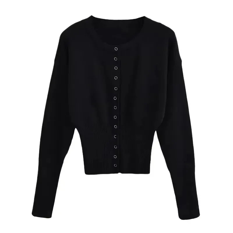 Tuularose Women'S'S Spring Cardigan Round Neck Button Casual Solid Knit Sweater Fashion Street High Waist Short Top Sweater Female