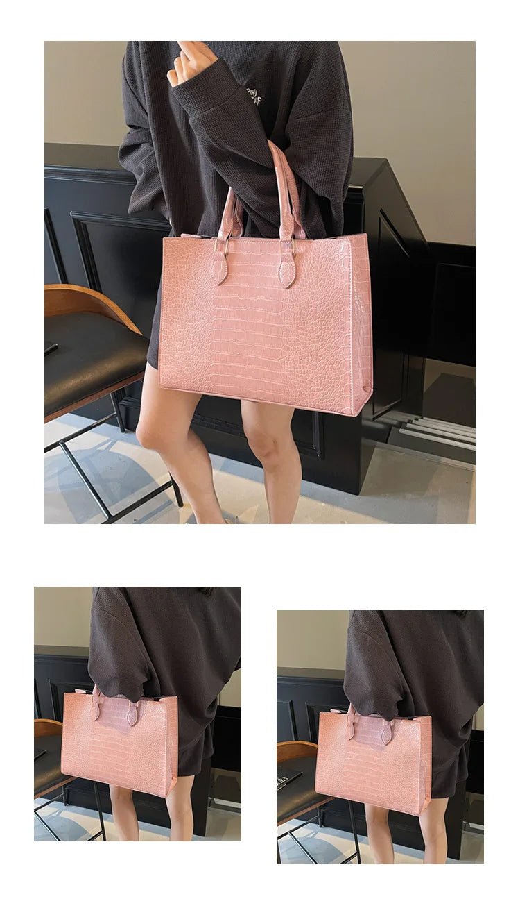 Spring 2025 Large Capacity Fashionable Handbag Casual Commuting Trendy Crocodile Pattern Tote Bag Street Style PU Material