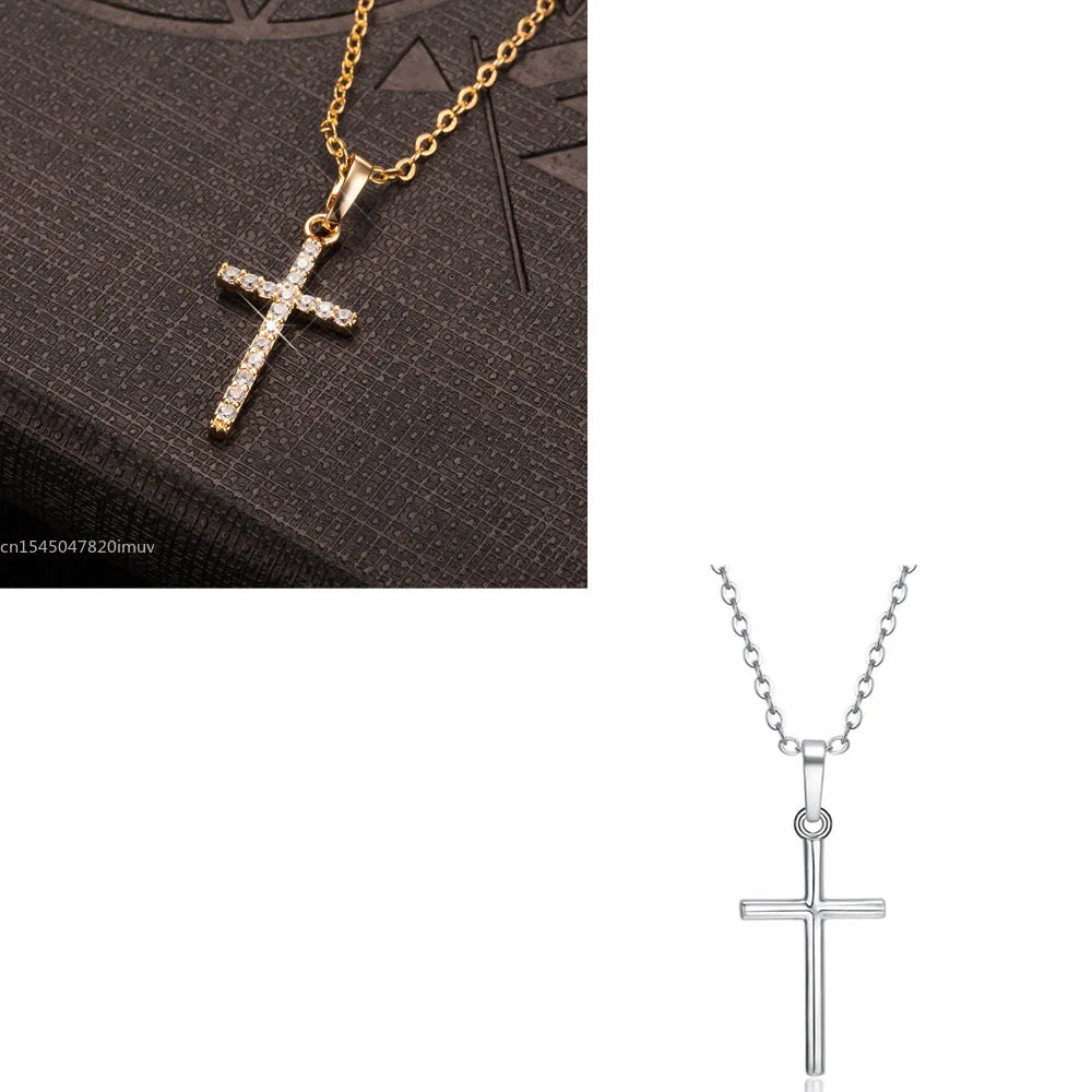 Luxury Zircon Cross Pendants Necklace Fashion Light Silver Color For Men Women'S Jewelry Chain Accessory